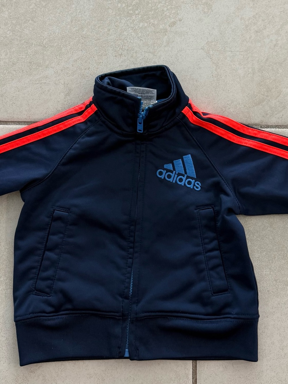 adidas Navy Blue Kids Track Jacket with Red Stripes